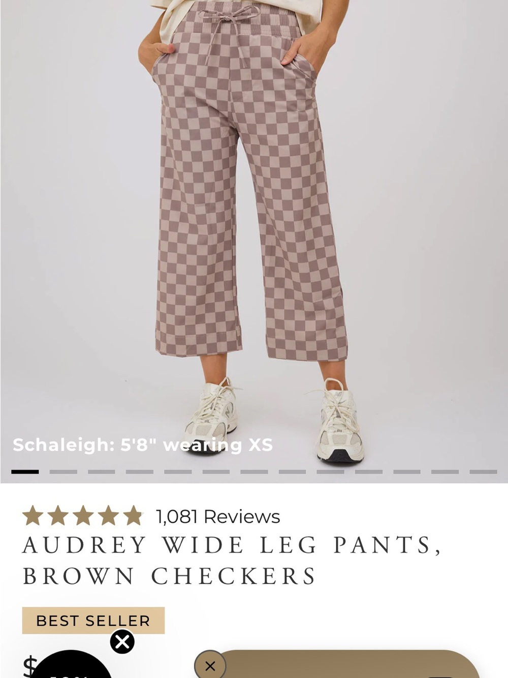 Albion Audrey Wide Legged Pants Size Small Petite length brown check - Picture 9 of 9